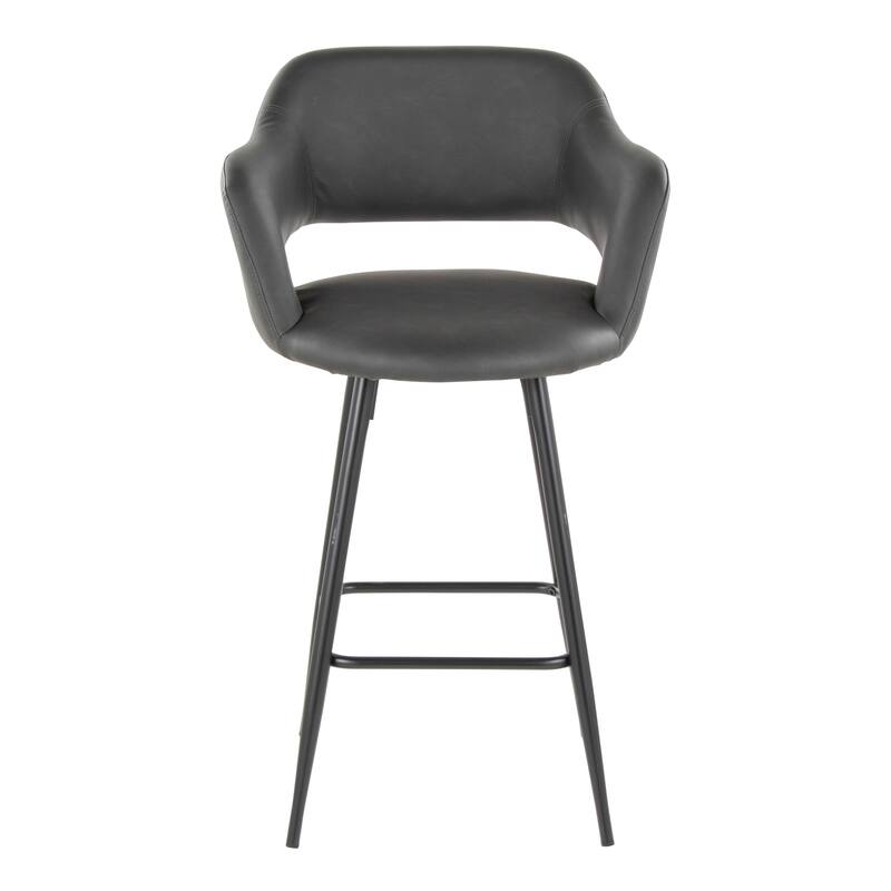 Porch & Den Vallen 26" Fixed-Height Faux Leather Counter Stool with Metal Legs & Square Footrest (Set of 2)
