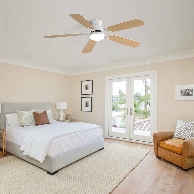6 Speed Wind 5 Blades Ceiling Fan with Dimmable 3-Color LED Light Remote Control Reversible DC Motor