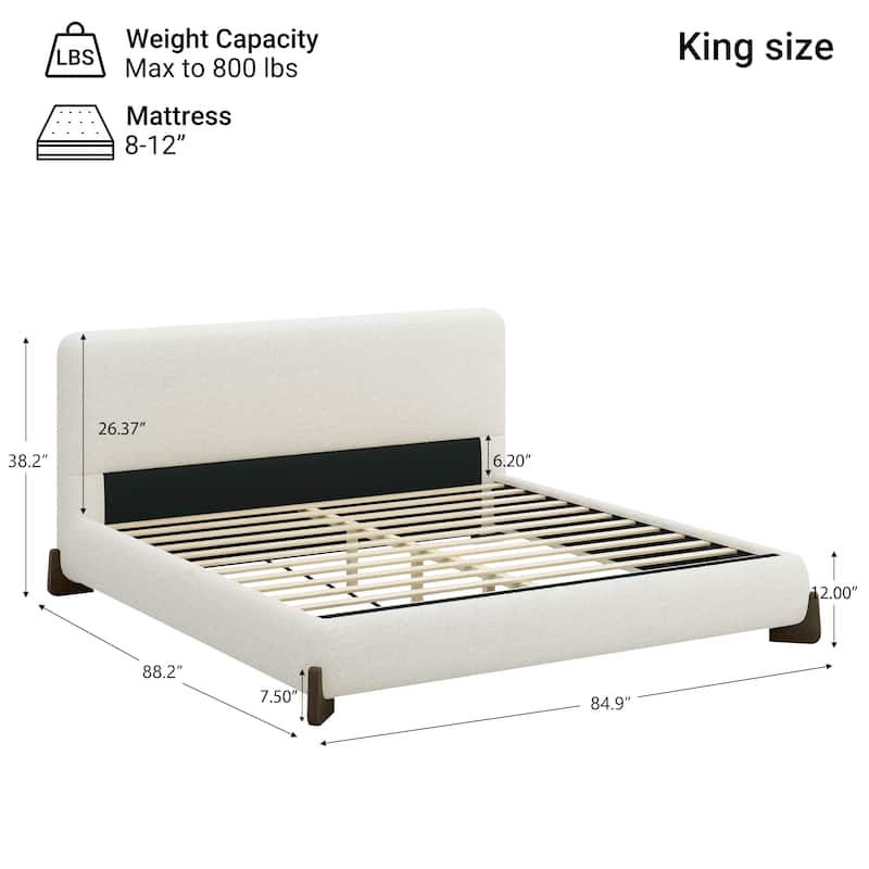 Elegant Terry Upholstered Bed with Dark Brown Solid Wood Legs, King/Queen Luxury Bedroom