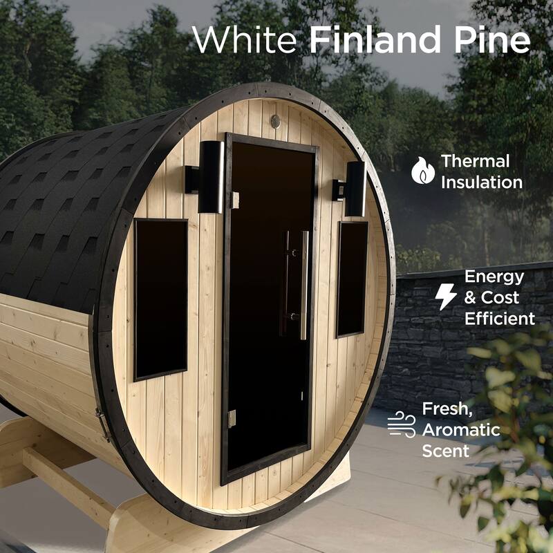 ALEKO Celasia Outdoor 4 Person Pine Wood Dry Wet Barrel Sauna with Heater and Roof