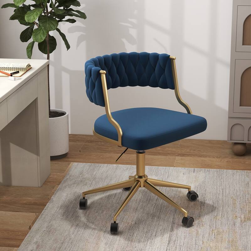 Velvet Home Desk Chair Office Swivel Chair with Wheels and Gold Base