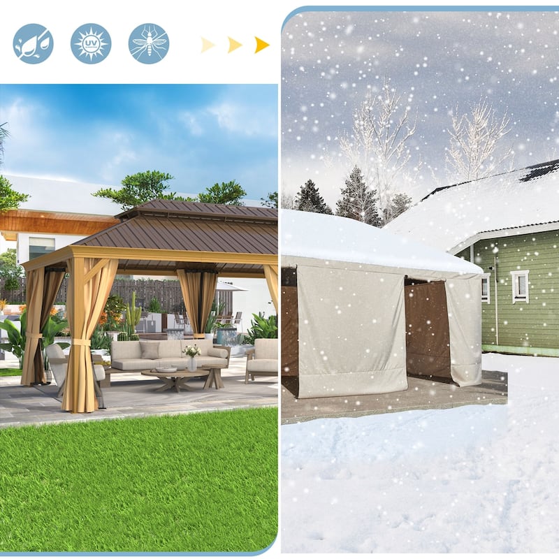 Erommy Hardtop Wood Gazebo with Double Roof – Free Dust Cover with 12x16 or 12x20 Model – Waterproof Outdoor Gazebo