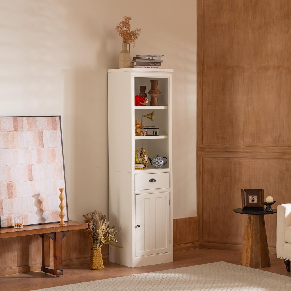 75'' Freestanding 5-Tier Display Book Shelf with 1 File Drawer, Farmhouse Bookcase with Storage & Cabinet