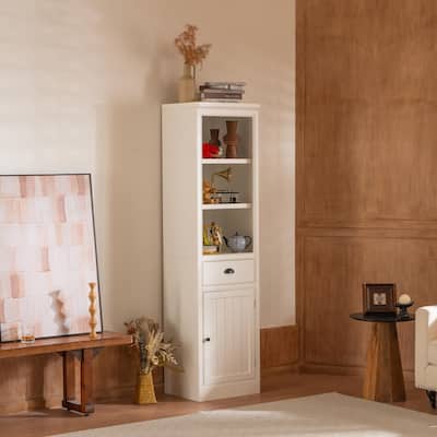 Roomfitters 75'' 5-Tier Display Bookcase with Storage, Freestanding Farmhouse Bookshelf Cabinet for Living Room, White