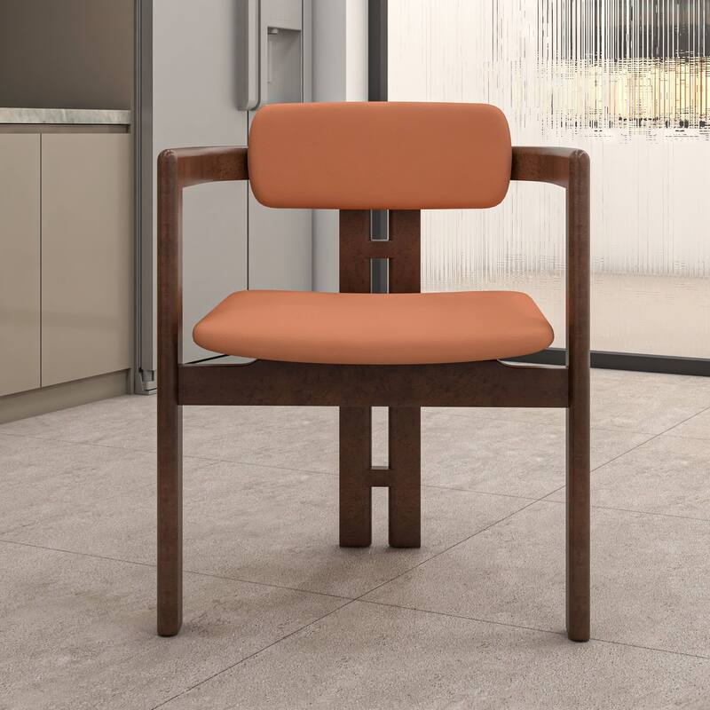 Dining Chairs Upholstered Leather Seats in Rubberwood Set of 2 Arm Chairs Open Back Design