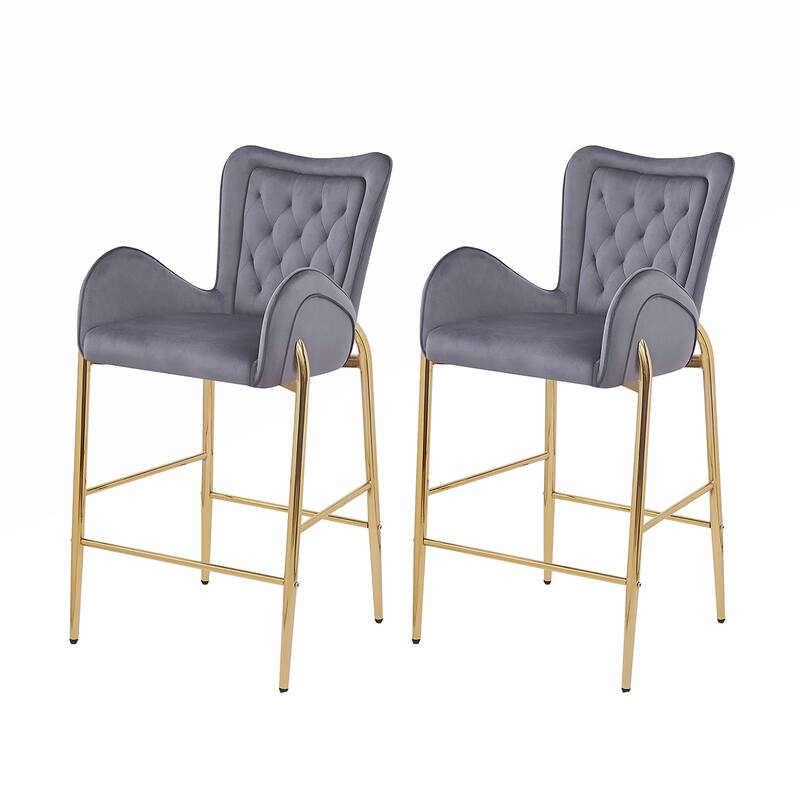 2PCS Velvet Bar Stool Arm Chairs