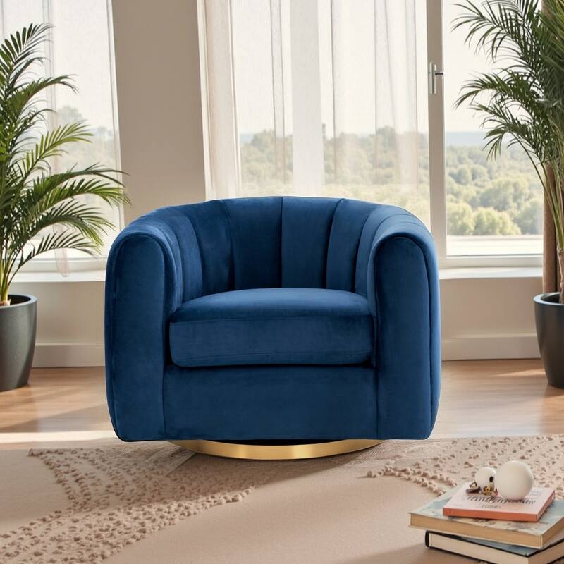 Cardiff Mid Century Modern Comfy Swivel Accent Chair - Navy Blue