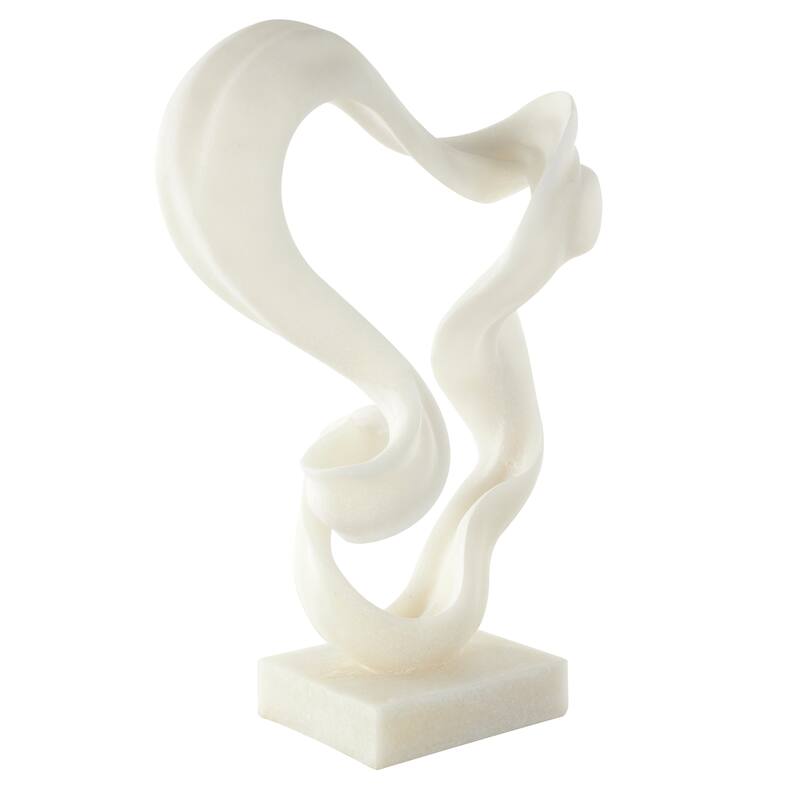 White Polystone Twisted Wave Abstract Decorative Sculpture with Elevated Base