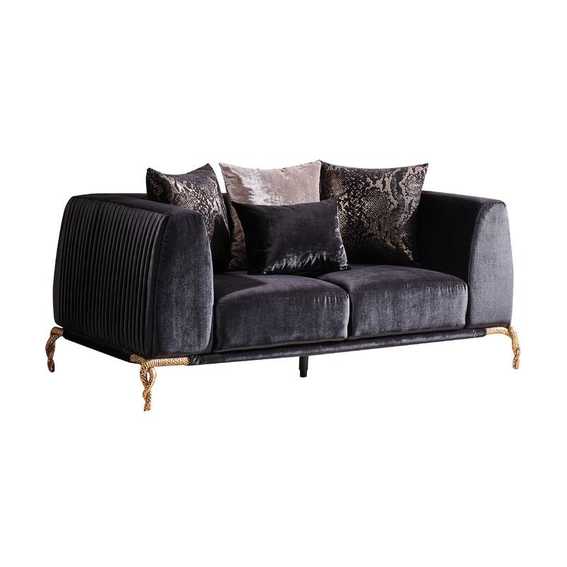 Thick Velvet Fabric Upholstered Loveseat Made With Wood Finished In Black