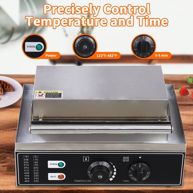 Commercial Rectangle Waffle Maker with Temp and Time Control