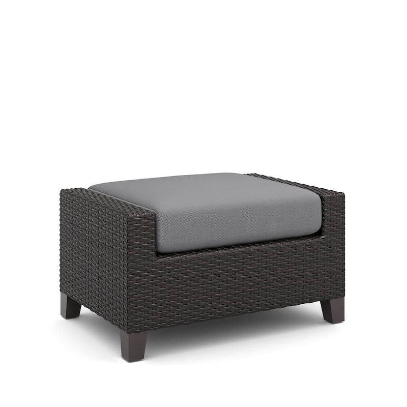 Kyl Outdoor Ottoman Set of 2, 29 Inch Gray Cushioned Top w Woven Frame