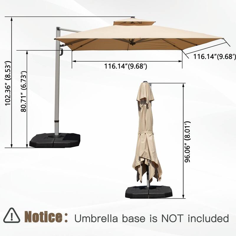 Aluminum Patio Umbrella - 360° Rotation, Hydraulic Lift
