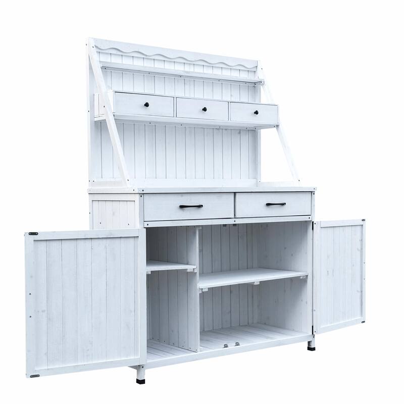 Farmhouse Potting Bench with Storage Cabinet & Removable Shelf