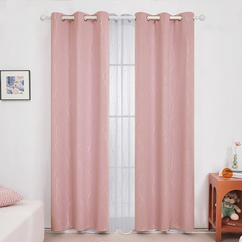 Deconovo Colorful Silver Line and Dots Curtains 38 Width(2 Panel)