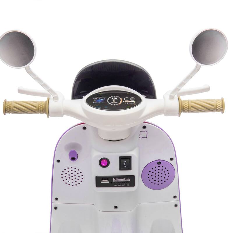 12V 2-Seater Kids Electric Ride-On Motorcycle for Ages 3-6, Three-Wheel with Bluetooth & USB - Purple