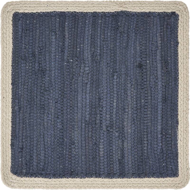 HomeRoots 15" Set of Four Navy And Natural Solid With Border Cotton Square Placemats - 15.00 in. x 15.00 in. x 0.30 in.