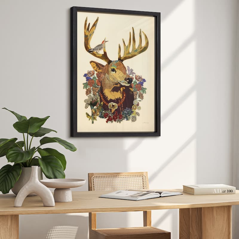 Empire Art "Mr. Deer" Alex Zeng's dimensional collage, under glass & a black shadow box frame