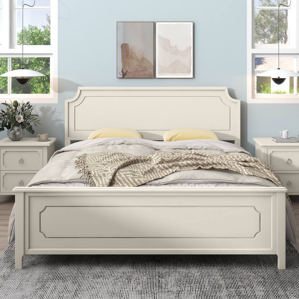 King Size Wood Platform Bed Frame with Headboard & Footboard, for Bedroom, Guestroom, Hotel, No Box Spring Needed