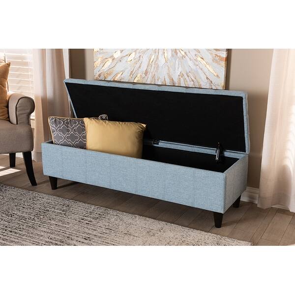 Shop Jayden Light Blue Fabric Dark Brown Wood Storage Bench