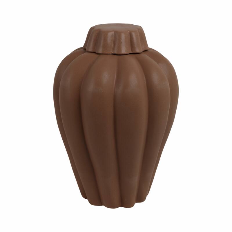 Stoneware Decorative Jar with Lid Fluted Sculpted Silhouette Style