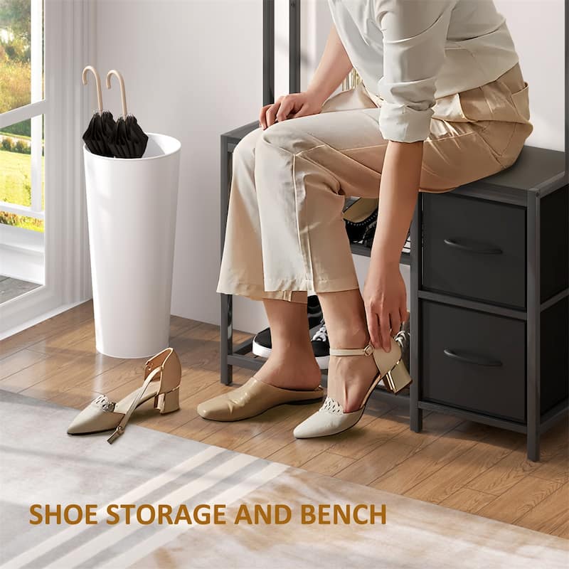 5-in-1 Hall Tree with Bench Coat Hooks and Storage Drawers for Entryway Hallway or Mudroom - 31.5" W x 11.8" D x 70.9" H