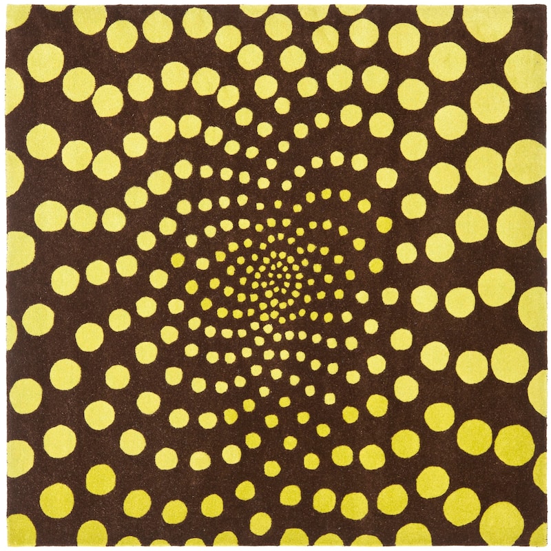SAFAVIEH Soho Handmade Eulalia Abstract Dots N.Z. Wool Area Rug - 6' Square - Brown/Green