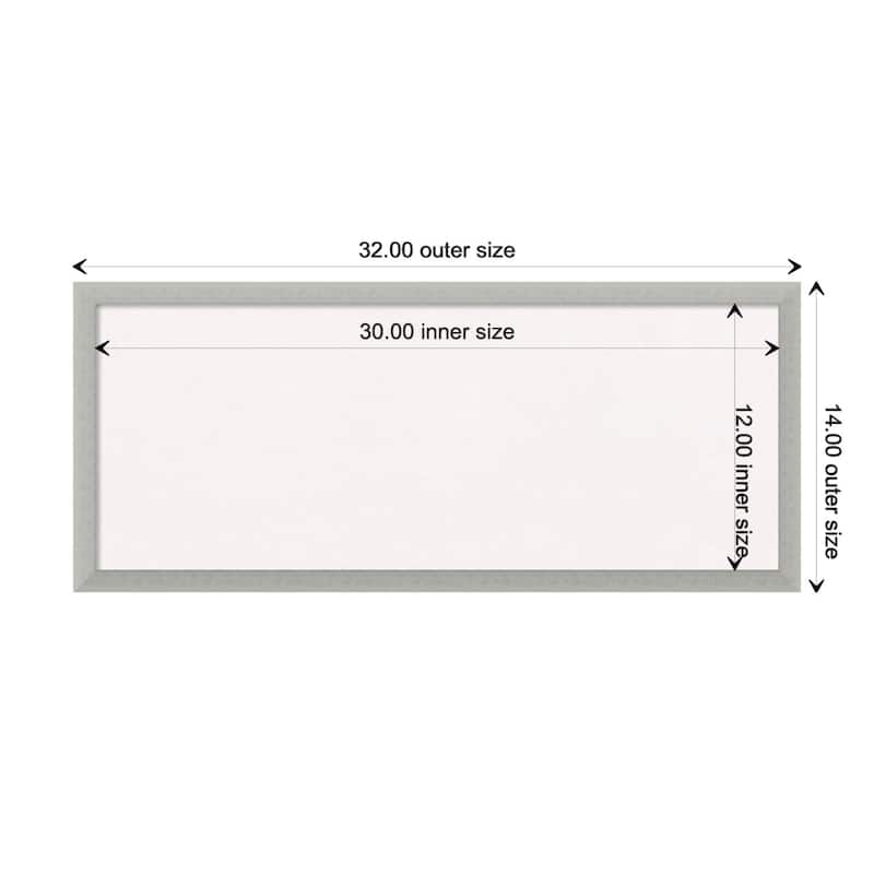 Silver Leaf Wood Framed White Corkboard Bulletin Board - Board Size 30x12