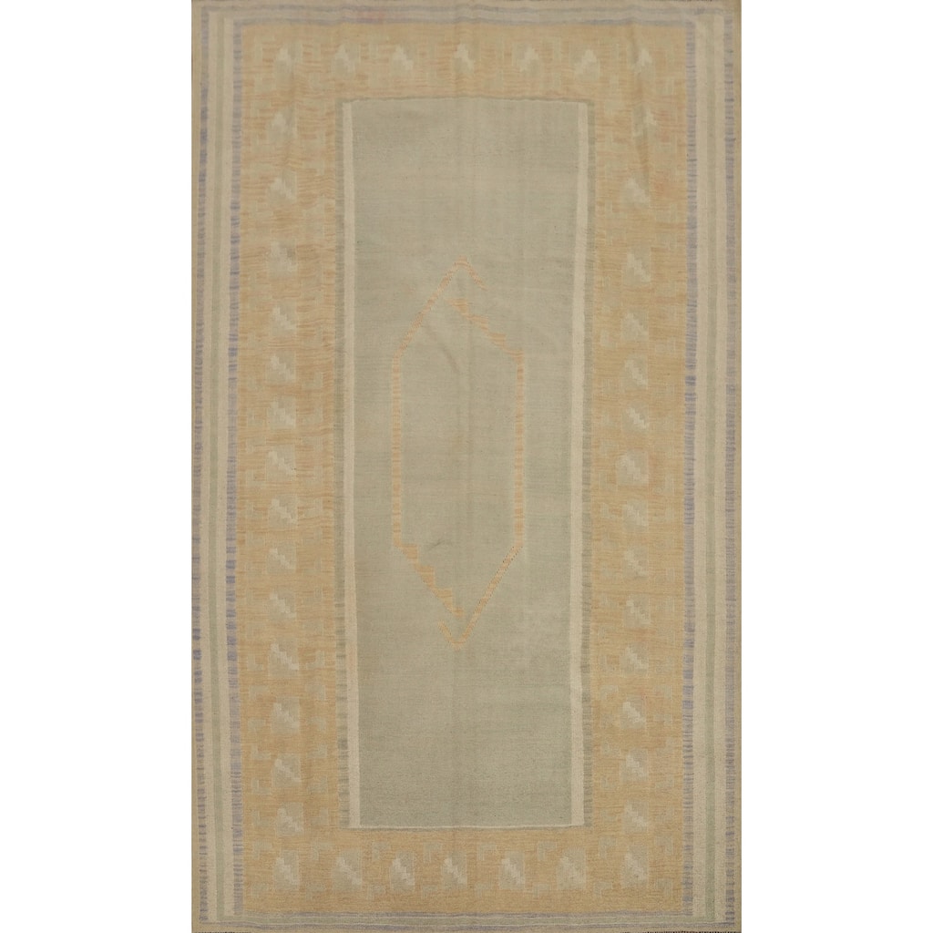 Hand Woven Oriental 100% Wool Carpet Southwestern Tribal Beige & Ivories Kilim Area Rug - 9' 2'' X 6' 0''