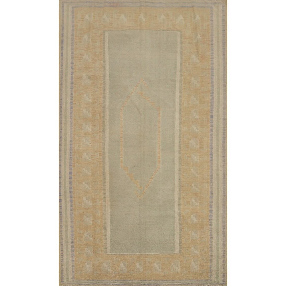 Hand Woven Oriental 100% Wool Carpet Southwestern Tribal Beige & Ivories Kilim Area Rug - 9' 2'' X 6' 0''