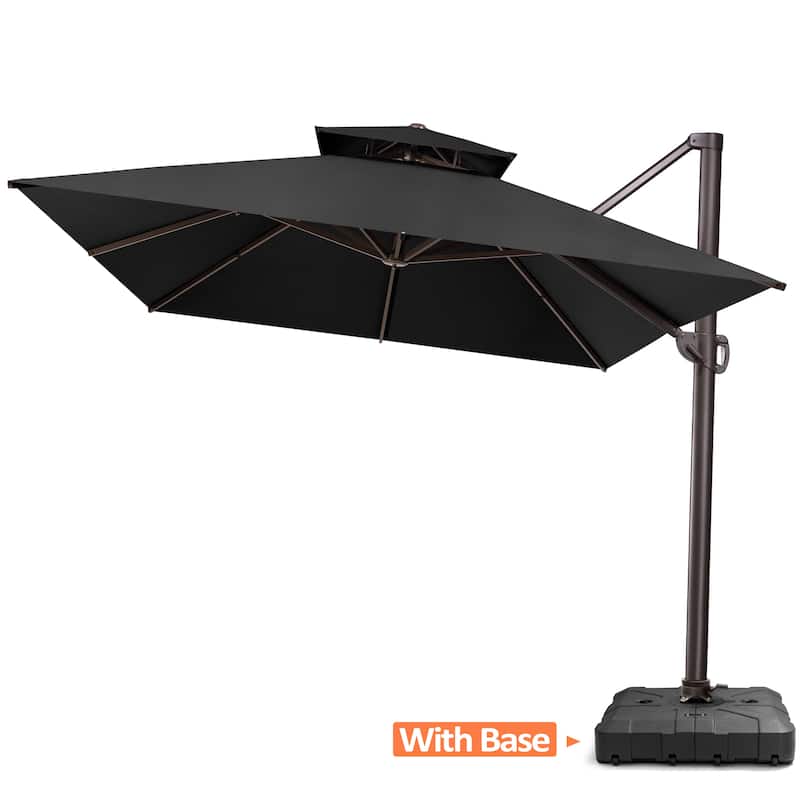 Pellebant 10FT x 13FT Outdoor Patio Offset Umbrella 360 degrees Rotation with Base - Black