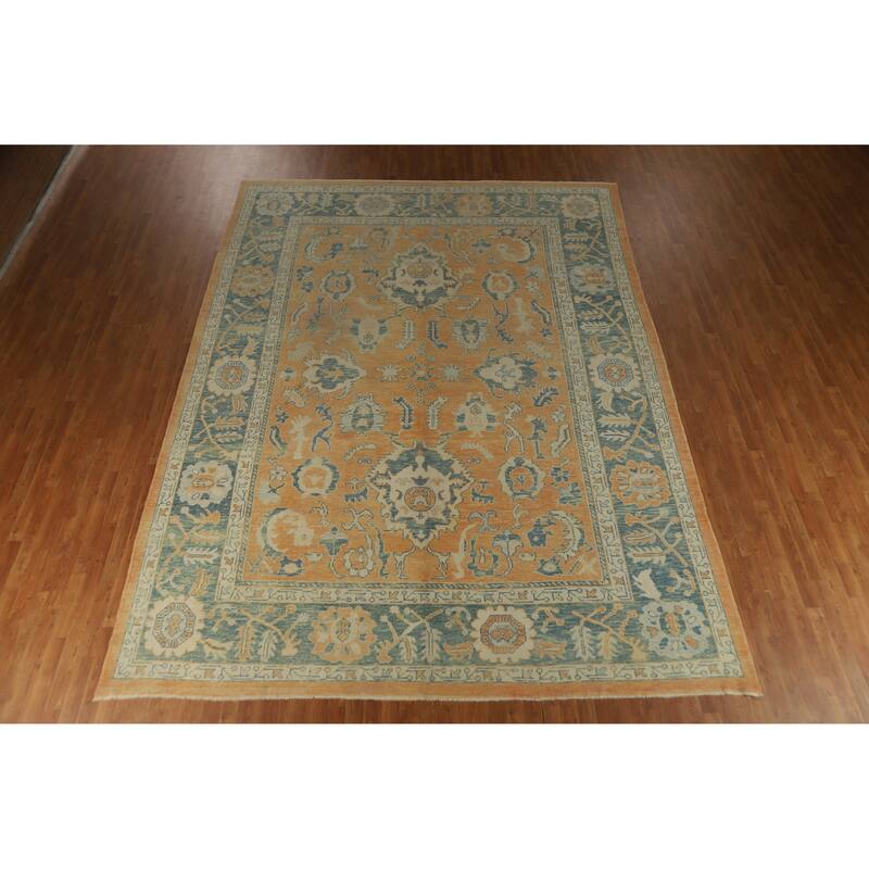 Hand Knotted Oriental 100% Wool Carpet Transitional All-Over Oranges & Rust Oushak Area Rug - 14' 0'' X 10' 5''