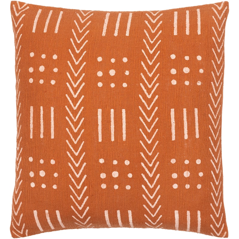 Tazmin Bold Block Printed Geometric Hand Woven Throw Pillow - 18"H x 18"W - Polyester - Burnt Red