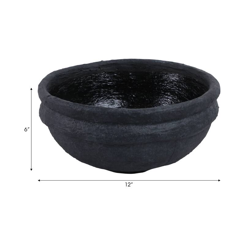 Terracotta Decorative Bowl Handcrafted Textured Design - 6" Black - 12" x 12" x 6"