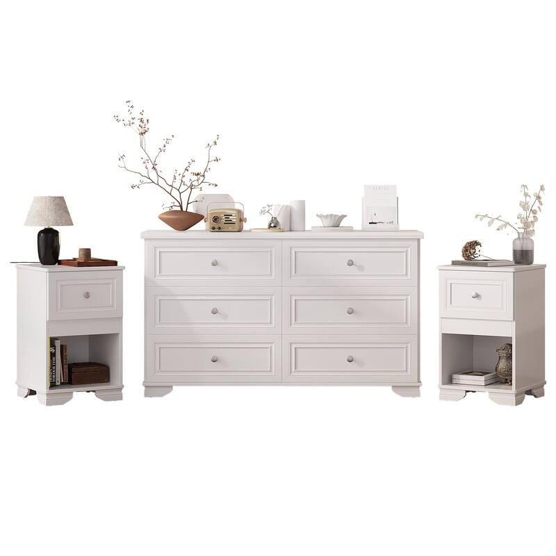 3-Piece/2-Piece Bedroom Set, 6-Drawer Dresser/Armoire 4-Drawer Dresser with Nightstand, Black/White