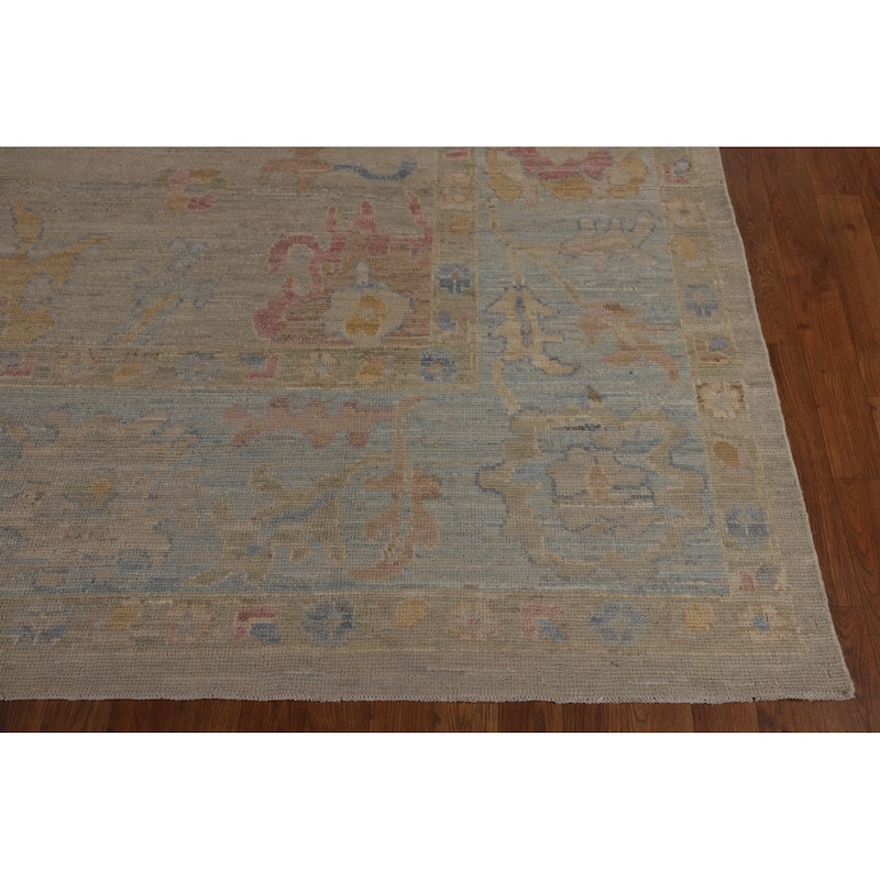 Vegetable Dye Oushak Turkish Rug Hand-Knotted Dining Room Wool Carpet - 9'0"x 12'1"