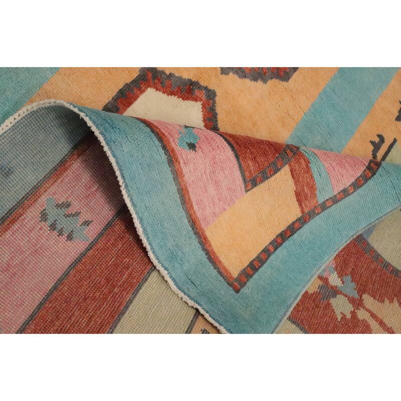Hand Knotted Oriental 100% Wool Carpet Modern Geometric Multi-Colored Gabbeh Area Rug - 8' 10'' X 6' 3''