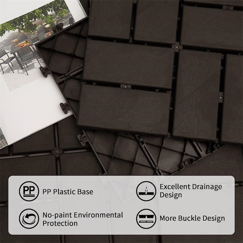 12"x12" Patio Square Composite Interlocking Decking Tiles(Pack of 9)