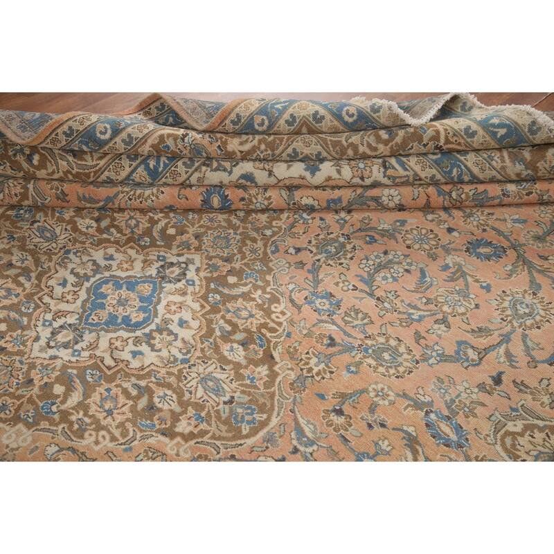 Hand Knotted Oriental 100% Wool Carpet Traditional Floral Pink Mashad Area Rug - 13' 2'' X 9' 9''