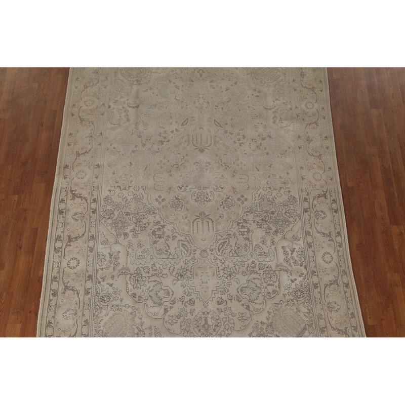 Beige Tabriz Persian Vintage Rug Handmade Traditional Wool Carpet - 6'8"x 10'2"