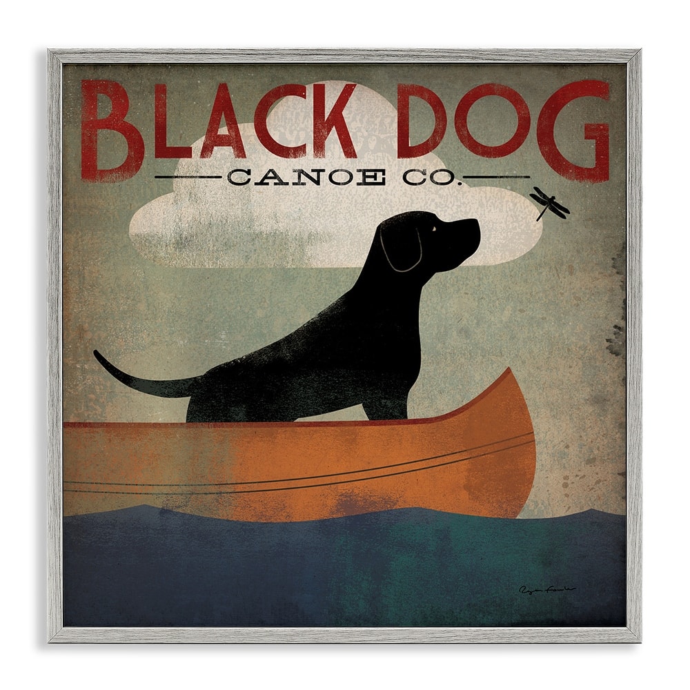 Stupell Black Dog Canoe Company Pet Boating Lake Sports Framed Wall Art,12x12