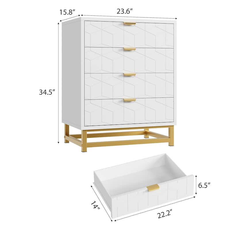 4 Drawer Dresser, with Metal Legs and Gold Handles