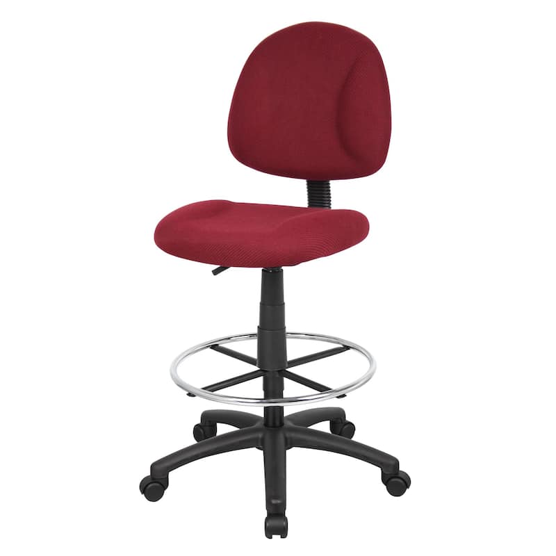 Boss Contoured Comfort Adjustable Rolling Drafting Stool Chair - Burgundy