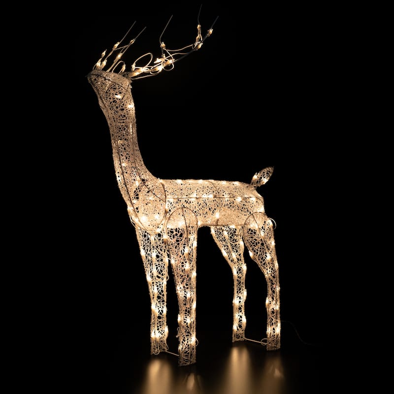 48-Inch Lighted White Mesh Buck Outdoor Christmas Decor Clear Lights