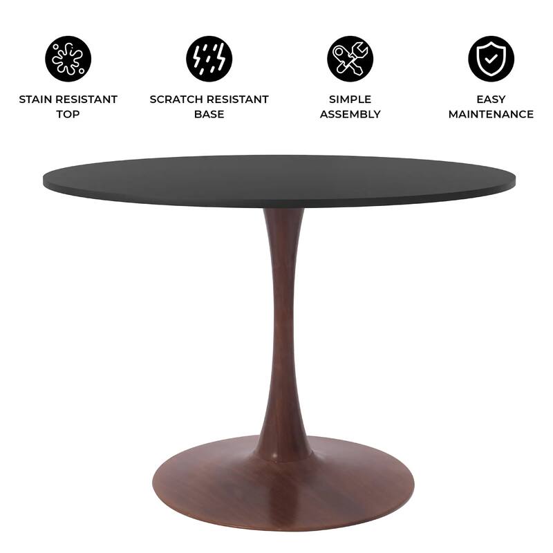 Bristol 40" Round Dining Table with MDF Top and Walnut Steel Pedestal Base for Modern Kitchen and Dining Room