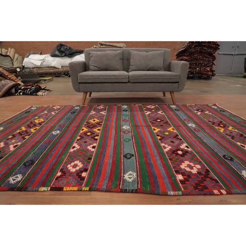 Hand Woven Oriental 100% Wool Carpet Southwestern Tribal Multi-Colored Kilim Area Rug - 8' 10'' X 5' 10''