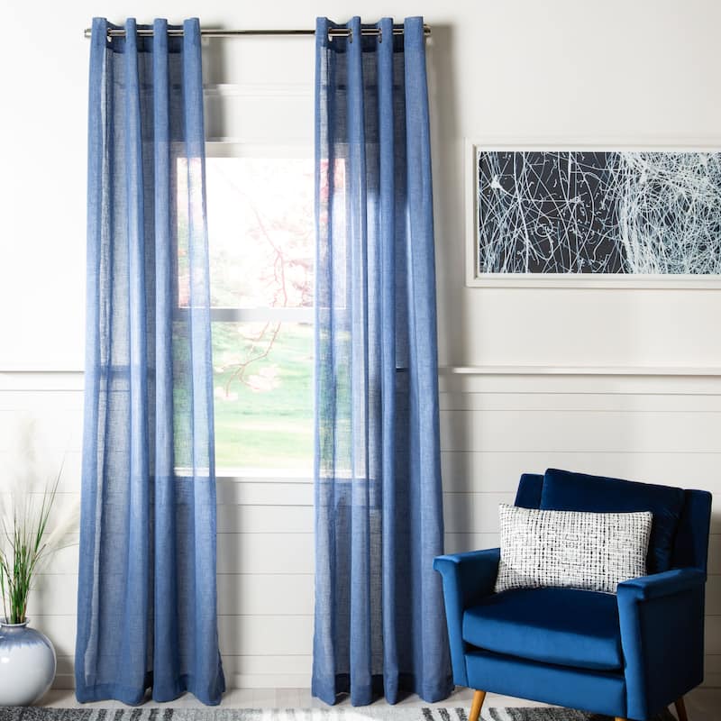 SAFAVIEH Ursulina Semi-Sheer Window Curtain Panel - 52Wx96L - 52Wx96L - Blue