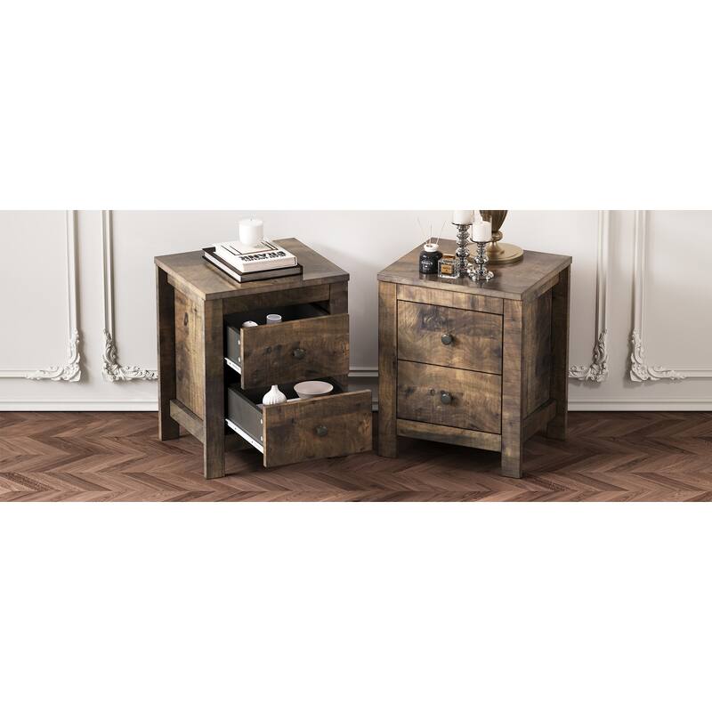 Farmhouse Wooden Nightstand Set of 2