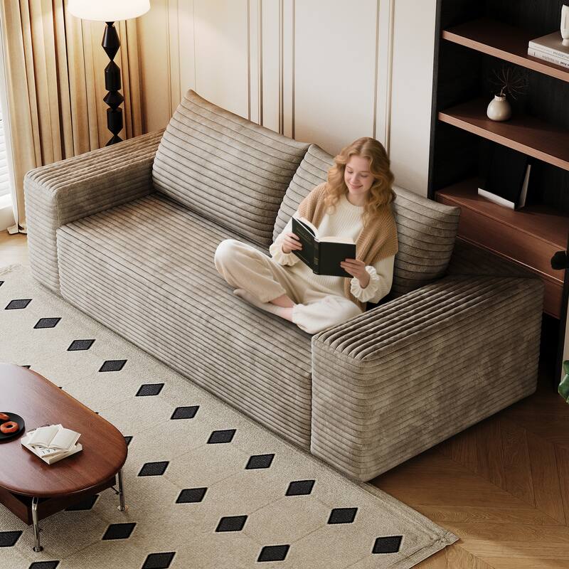 Modern 3-Seater Corduroy Seat Loveseat with High-Resilience Sponge, Pillow and Wide Armrests, for Living Room, Bedroom