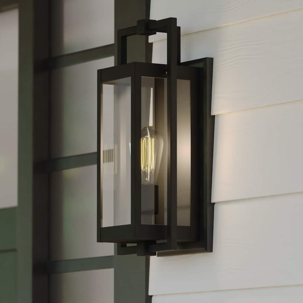 VAXCEL Sheridan 1-Light Matte Black Contemporary Outdoor Wall Sconce made of Durable Metal, Clear Glass Shade, LED Compatible