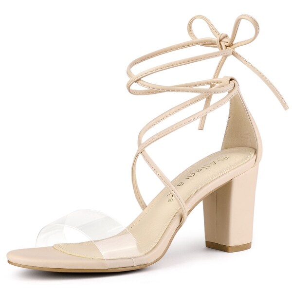 clear block lace up heels